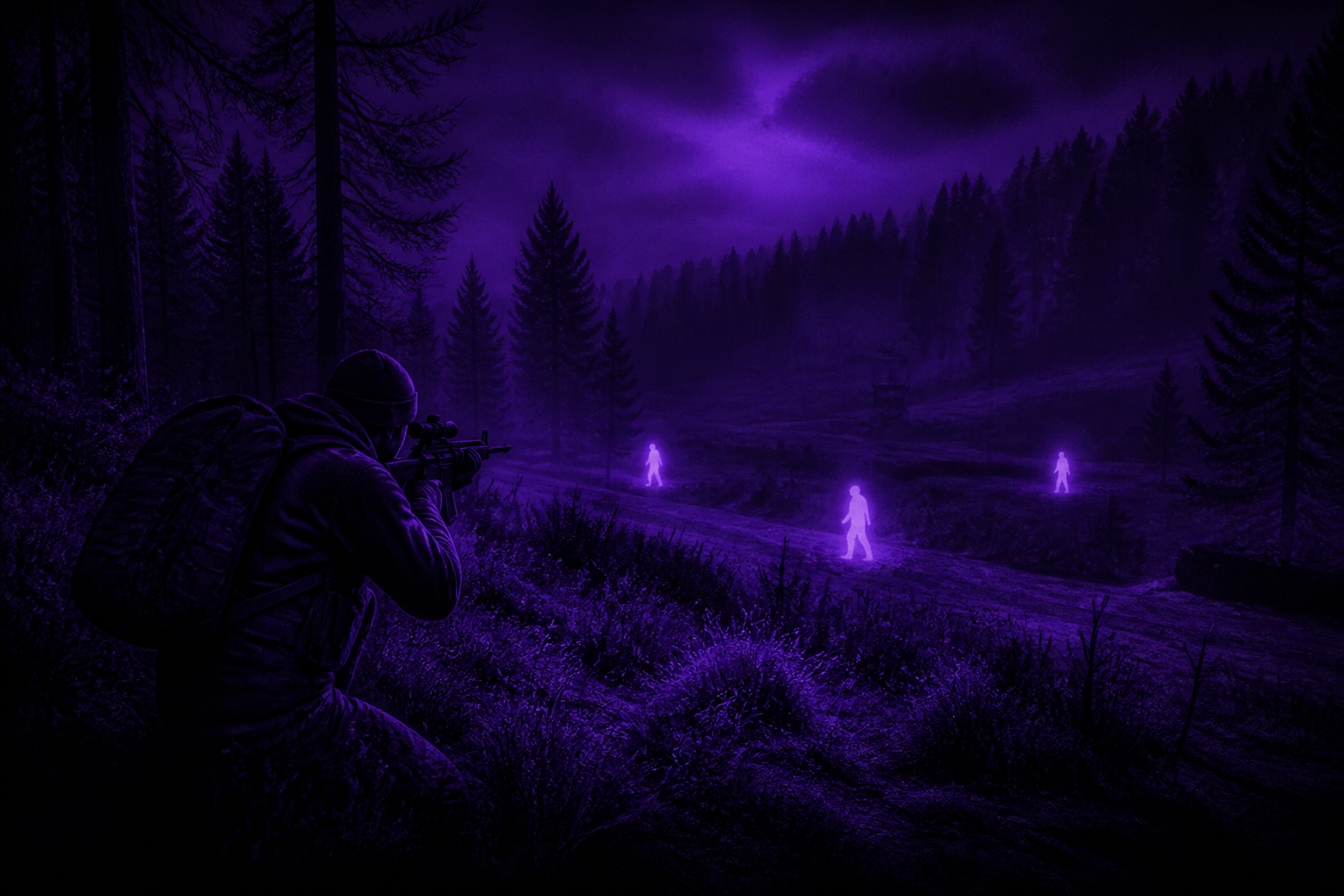 DayZ night scene with subtle ESP outlines