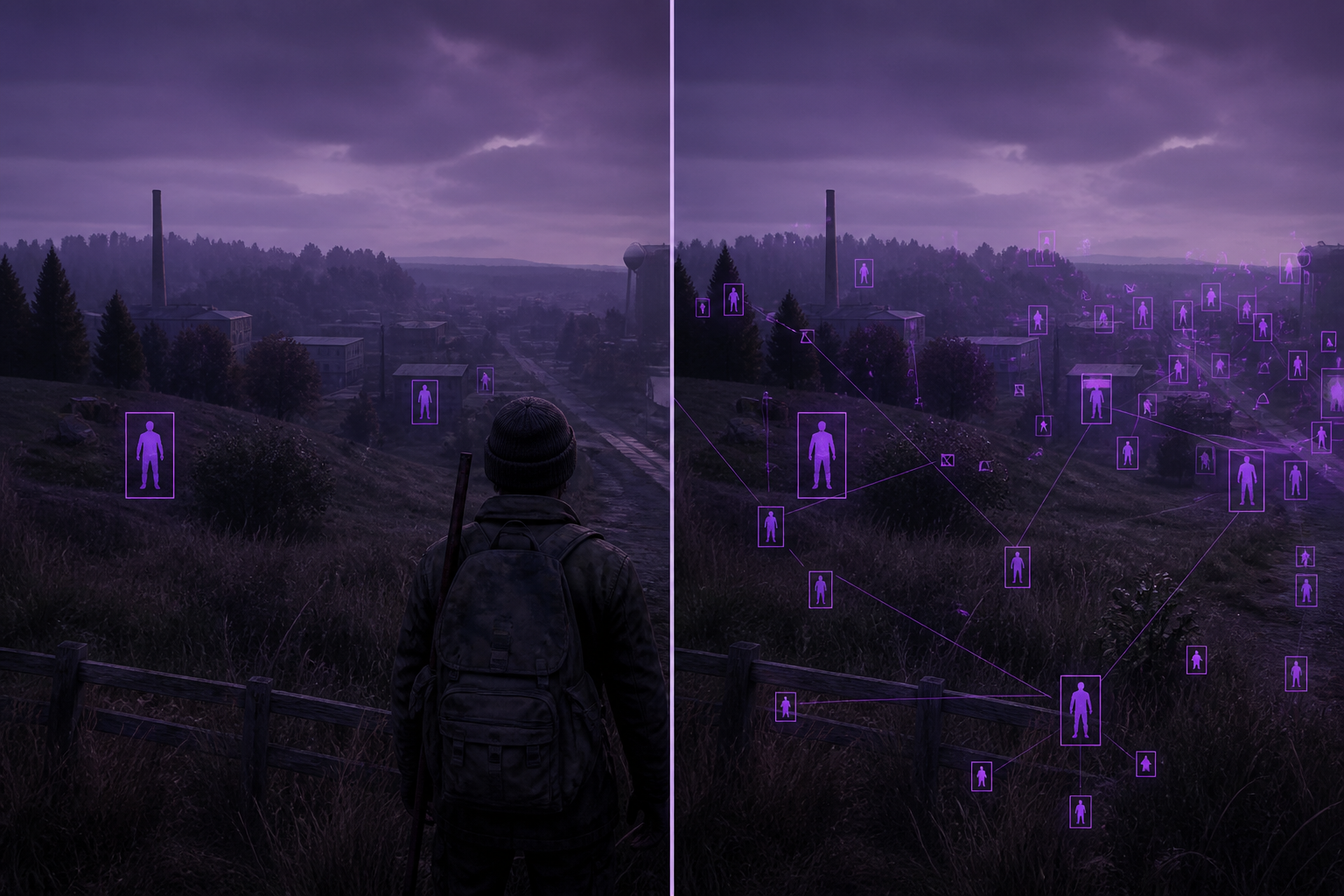 Minimal DayZ overlay layout with sparse ESP elements